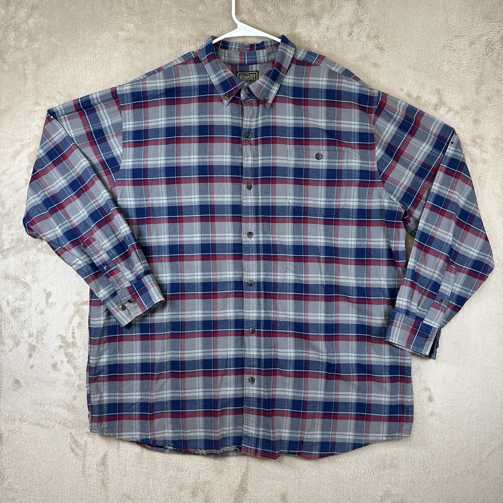 C.E. Schmidt Workwear Shirt Mens 2XLT Blue Plaid Flannel Long Sleeve Button Up